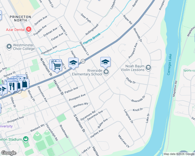map of restaurants, bars, coffee shops, grocery stores, and more near 15 Robert Road in Princeton
