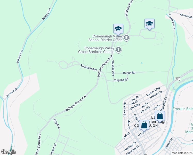 map of restaurants, bars, coffee shops, grocery stores, and more near 1161 William Penn Avenue in Johnstown