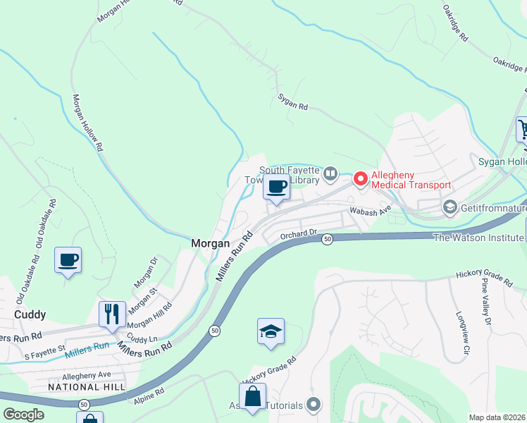 map of restaurants, bars, coffee shops, grocery stores, and more near 9 Grant Street in Morgan