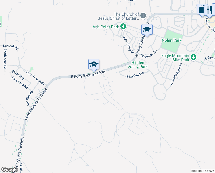 map of restaurants, bars, coffee shops, grocery stores, and more near 2740 East Kistler Alley in Eagle Mountain