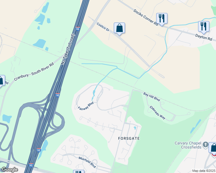 map of restaurants, bars, coffee shops, grocery stores, and more near 10 Sawgrass Court in Monroe Township