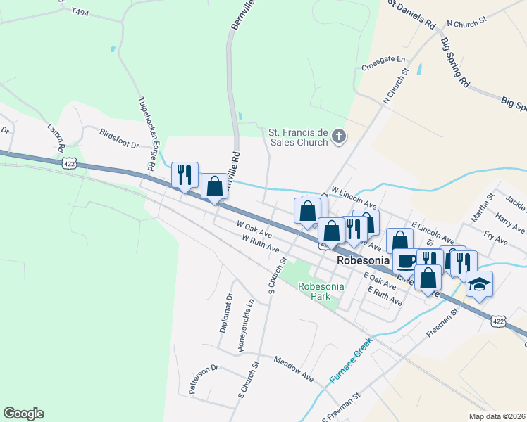 map of restaurants, bars, coffee shops, grocery stores, and more near 298 West Maple Avenue in Robesonia