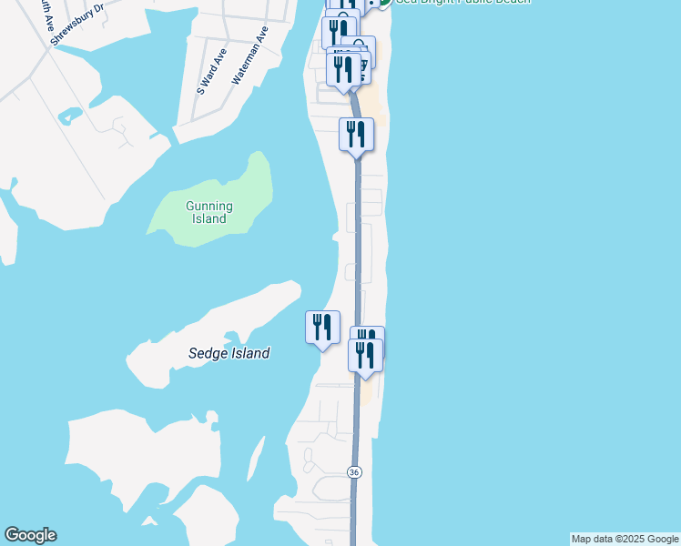 map of restaurants, bars, coffee shops, grocery stores, and more near 1306 Ocean Avenue in Sea Bright