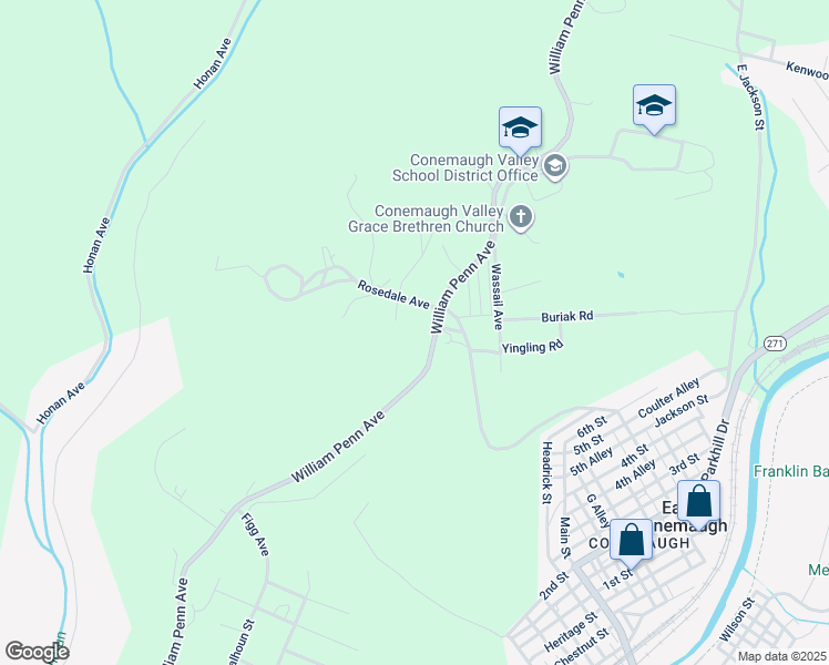 map of restaurants, bars, coffee shops, grocery stores, and more near 1161 William Penn Avenue in Johnstown