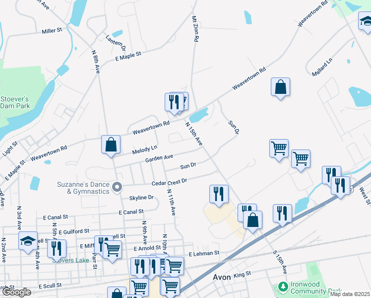 map of restaurants, bars, coffee shops, grocery stores, and more near 1450 Old Hickory Lane in Lebanon