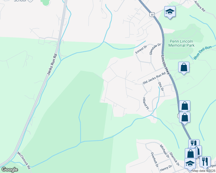 map of restaurants, bars, coffee shops, grocery stores, and more near 14730 Catherine Street in Irwin