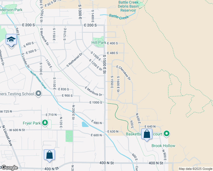 map of restaurants, bars, coffee shops, grocery stores, and more near 745 South 1500 East Street in Pleasant Grove