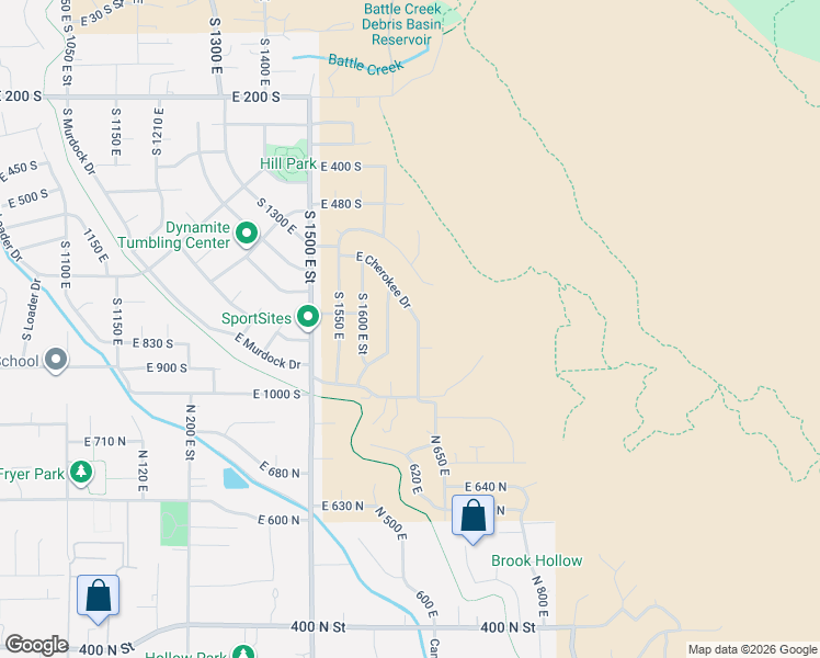 map of restaurants, bars, coffee shops, grocery stores, and more near 1742 Cherokee Drive in Pleasant Grove