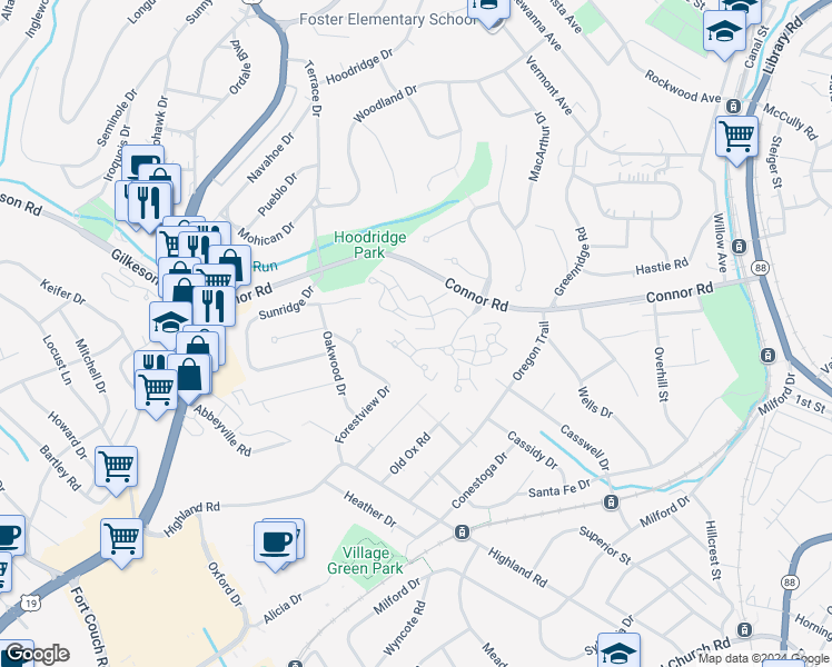 map of restaurants, bars, coffee shops, grocery stores, and more near 310 Kingsberry Circle in Pittsburgh