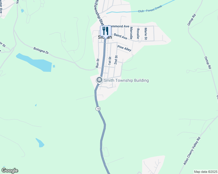 map of restaurants, bars, coffee shops, grocery stores, and more near 25 John Avenue in Slovan