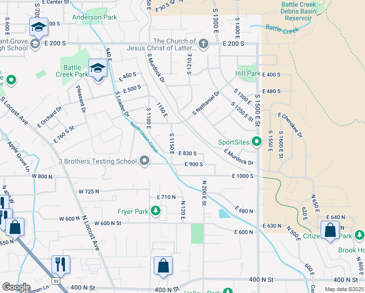 map of restaurants, bars, coffee shops, grocery stores, and more near 1135 South in Pleasant Grove