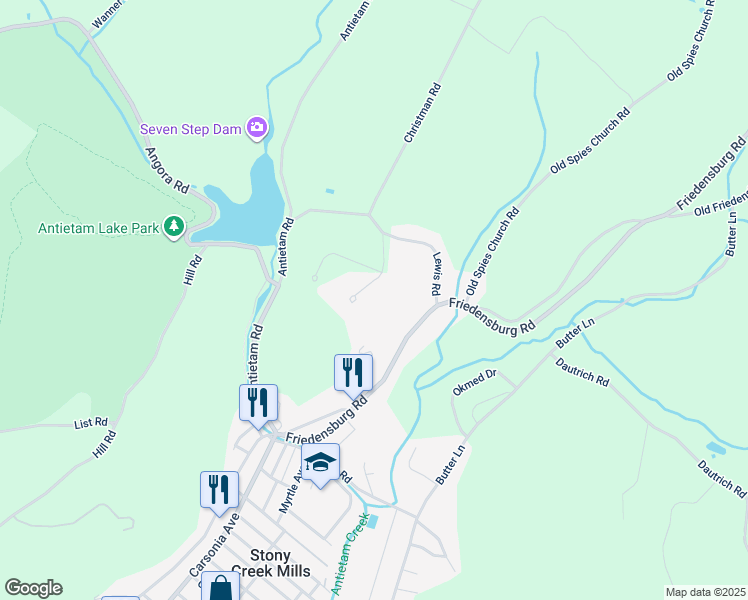 map of restaurants, bars, coffee shops, grocery stores, and more near 116 Antietam Trce in Reading