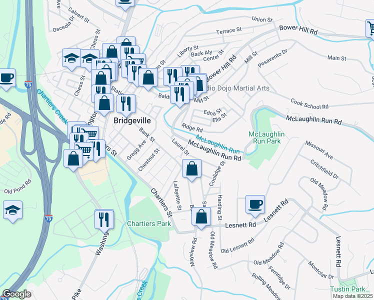 map of restaurants, bars, coffee shops, grocery stores, and more near 924 Laurel Street in Bridgeville