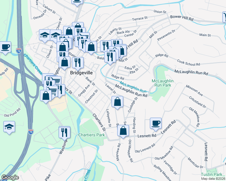 map of restaurants, bars, coffee shops, grocery stores, and more near 1000 Spruce Way in Bridgeville