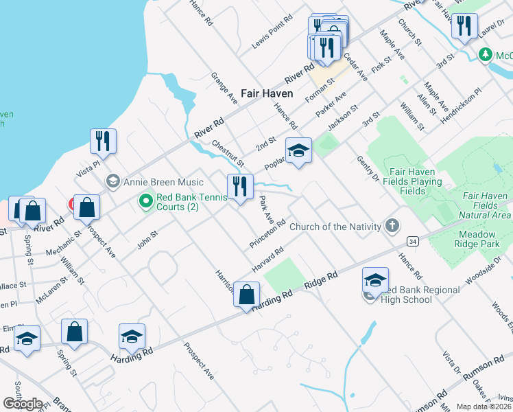 map of restaurants, bars, coffee shops, grocery stores, and more near 82 Park Avenue in Fair Haven