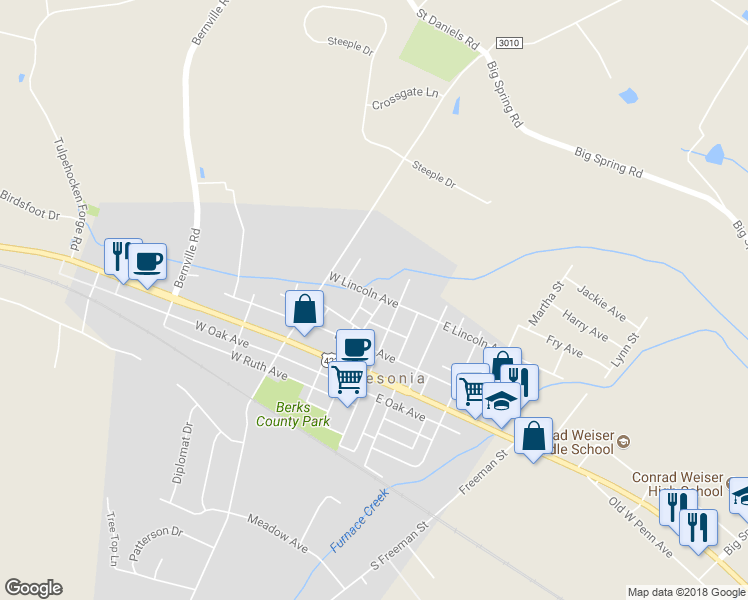 map of restaurants, bars, coffee shops, grocery stores, and more near 30 West Lincoln Avenue in Robesonia