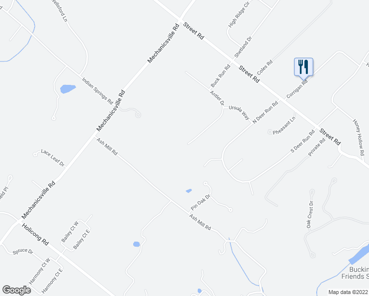 map of restaurants, bars, coffee shops, grocery stores, and more near 2959 Antler Drive in Doylestown