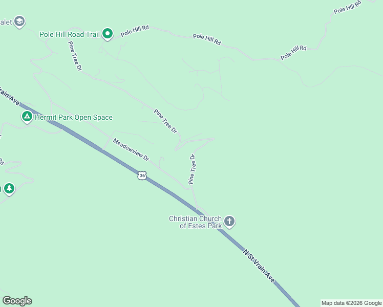 map of restaurants, bars, coffee shops, grocery stores, and more near 750 Pine Tree Drive in Estes Park