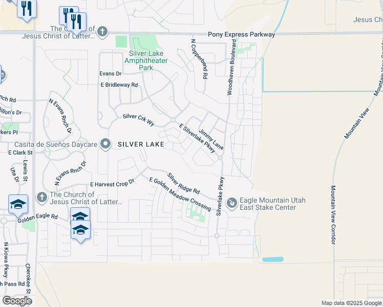 map of restaurants, bars, coffee shops, grocery stores, and more near 7475 Campbell Circle in Eagle Mountain