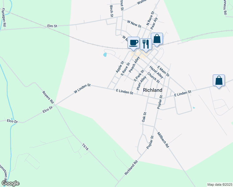 map of restaurants, bars, coffee shops, grocery stores, and more near 4 East Linden Street in Richland