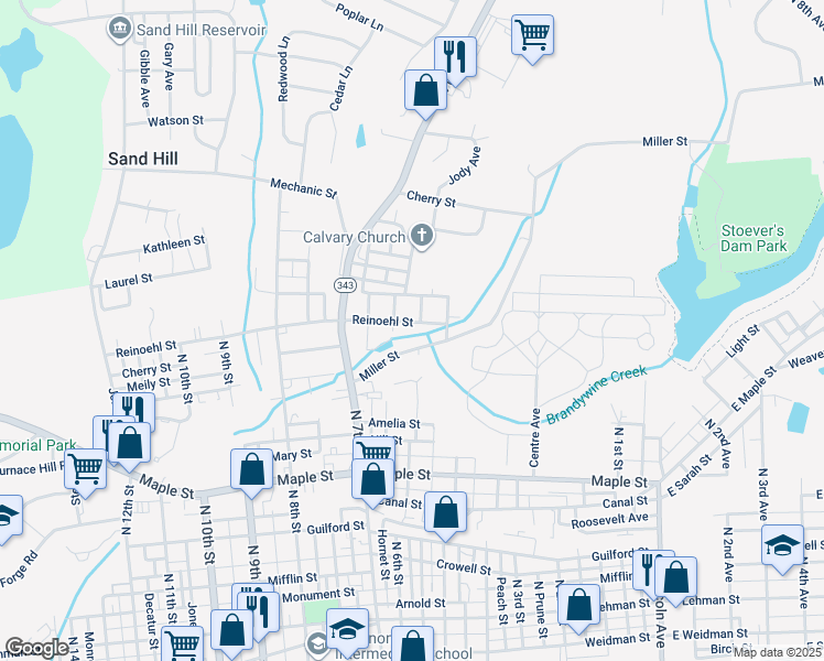 map of restaurants, bars, coffee shops, grocery stores, and more near 610 Reinoehl Street in Lebanon