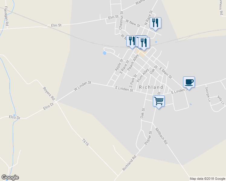 map of restaurants, bars, coffee shops, grocery stores, and more near 2 East Linden Street in Richland