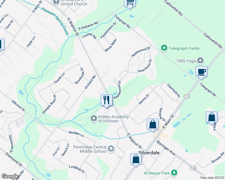 map of restaurants, bars, coffee shops, grocery stores, and more near 973 East Walnut Street in Perkasie
