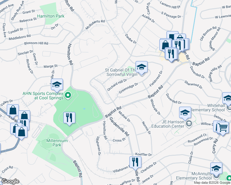 map of restaurants, bars, coffee shops, grocery stores, and more near 5380 Greenridge Dr in Pittsburgh
