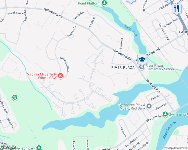 map of restaurants, bars, coffee shops, grocery stores, and more near 12 Rutland Court in Red Bank
