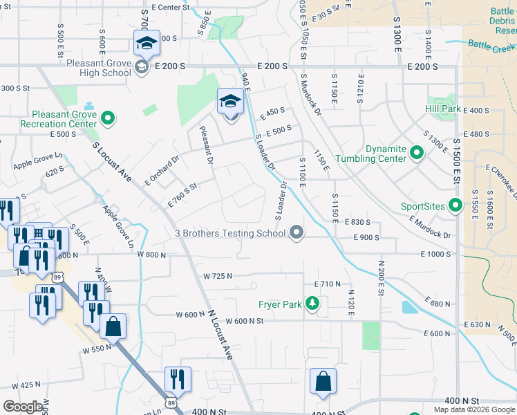 map of restaurants, bars, coffee shops, grocery stores, and more near 776 South 980 East Street in Pleasant Grove