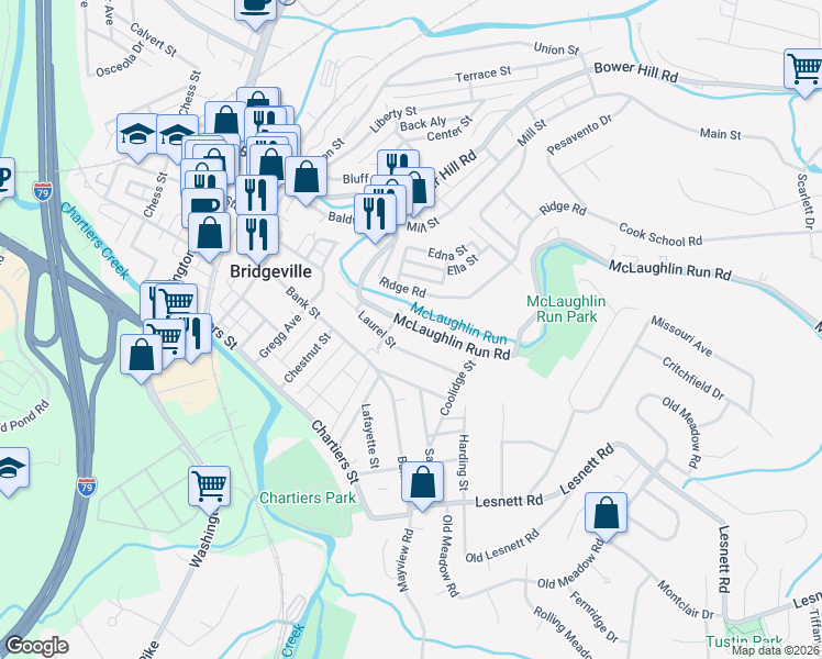 map of restaurants, bars, coffee shops, grocery stores, and more near 1014 McLaughlin Run Road in Bridgeville