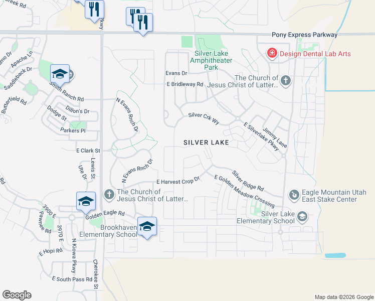 map of restaurants, bars, coffee shops, grocery stores, and more near 7557 Silver Creek Way in Eagle Mountain