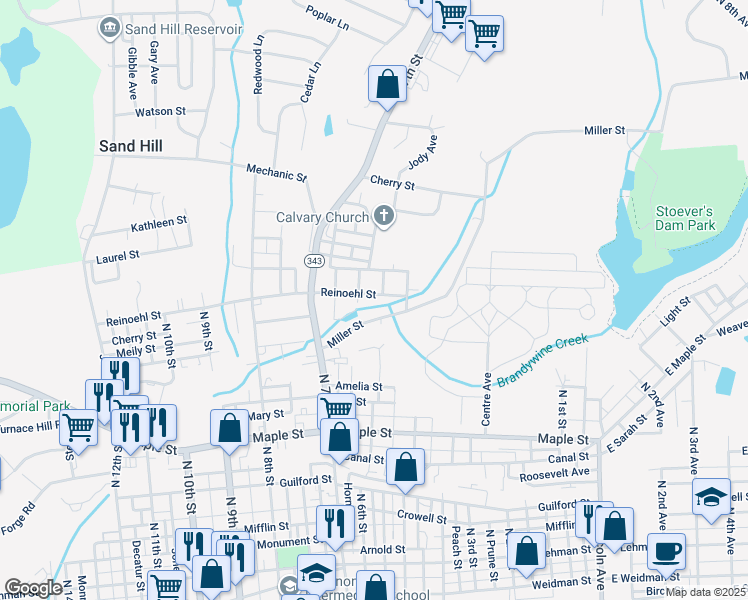 map of restaurants, bars, coffee shops, grocery stores, and more near 610 Reinoehl Street in Lebanon