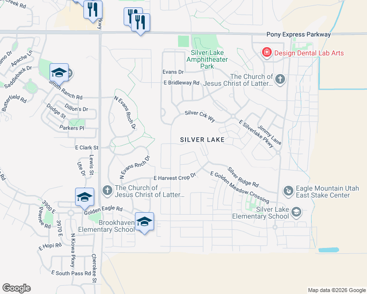 map of restaurants, bars, coffee shops, grocery stores, and more near 4552 Silver Ridge Road in Eagle Mountain