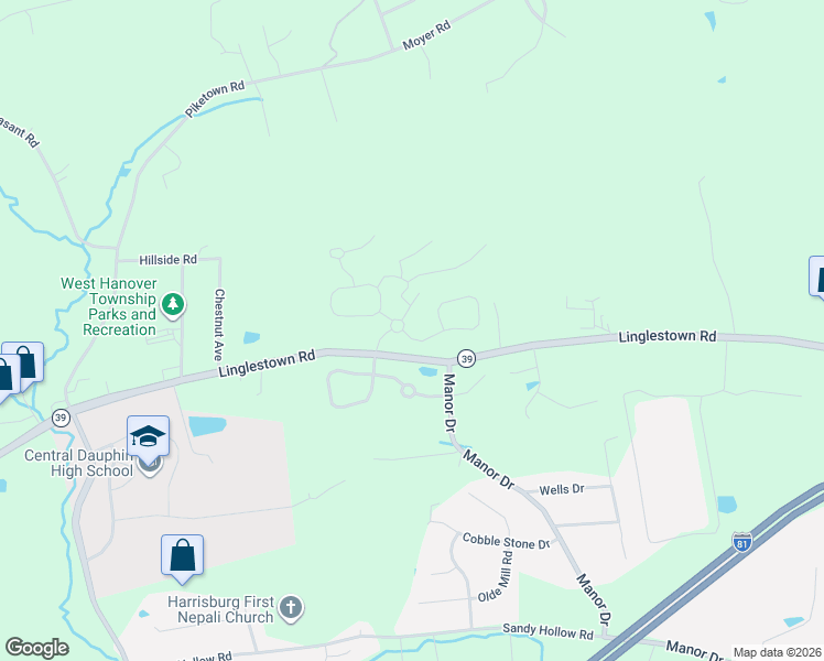 map of restaurants, bars, coffee shops, grocery stores, and more near 7392 View Crest Drive in Dauphin County