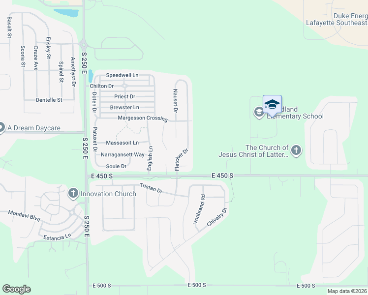map of restaurants, bars, coffee shops, grocery stores, and more near 4386 Fletcher Drive in Lafayette