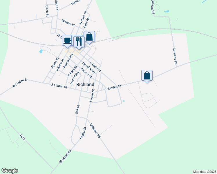 map of restaurants, bars, coffee shops, grocery stores, and more near 222 East Main Street in Richland