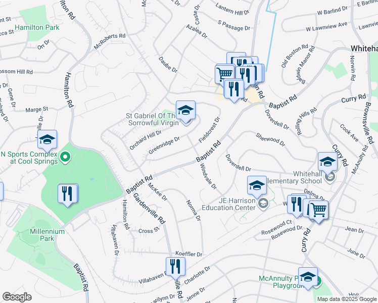 map of restaurants, bars, coffee shops, grocery stores, and more near 5301 Fieldcrest Drive in Pittsburgh
