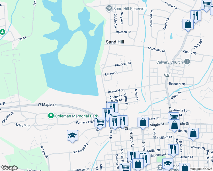 map of restaurants, bars, coffee shops, grocery stores, and more near 1150 Jonestown Road in Lebanon