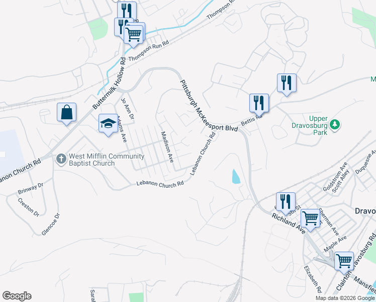 map of restaurants, bars, coffee shops, grocery stores, and more near 1729 Morton Ave in West Mifflin