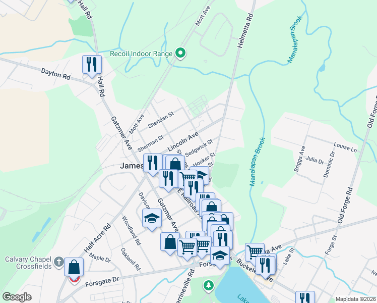 map of restaurants, bars, coffee shops, grocery stores, and more near 22 Sedwick Street in Jamesburg