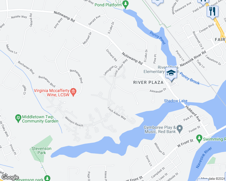 map of restaurants, bars, coffee shops, grocery stores, and more near 18 Rutland Court in Red Bank