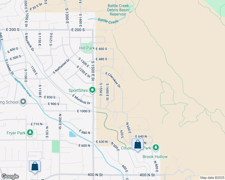 map of restaurants, bars, coffee shops, grocery stores, and more near 770 South 1680 East Street in Pleasant Grove