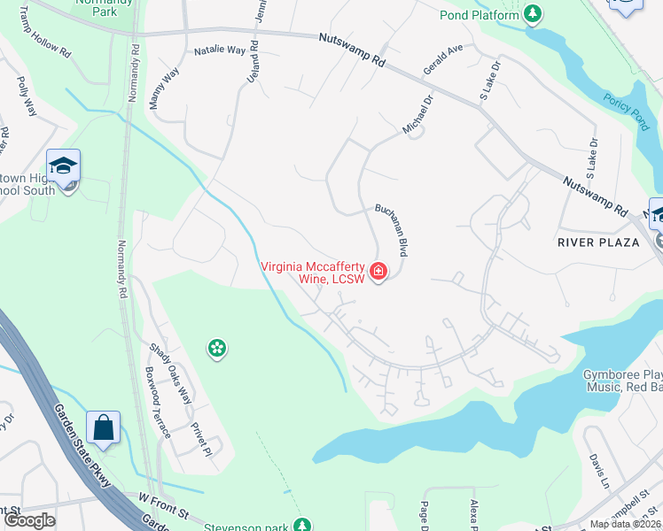 map of restaurants, bars, coffee shops, grocery stores, and more near 631 Buchanan Boulevard in Red Bank