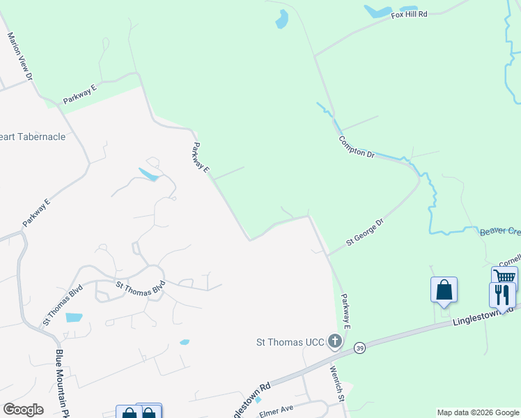 map of restaurants, bars, coffee shops, grocery stores, and more near 6621 Parkway East in Linglestown
