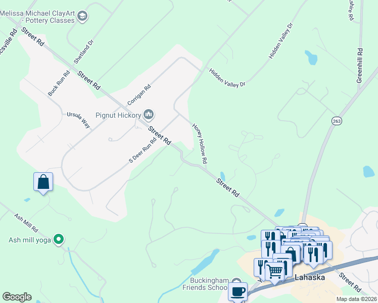 map of restaurants, bars, coffee shops, grocery stores, and more near 2795 Street Road in Doylestown
