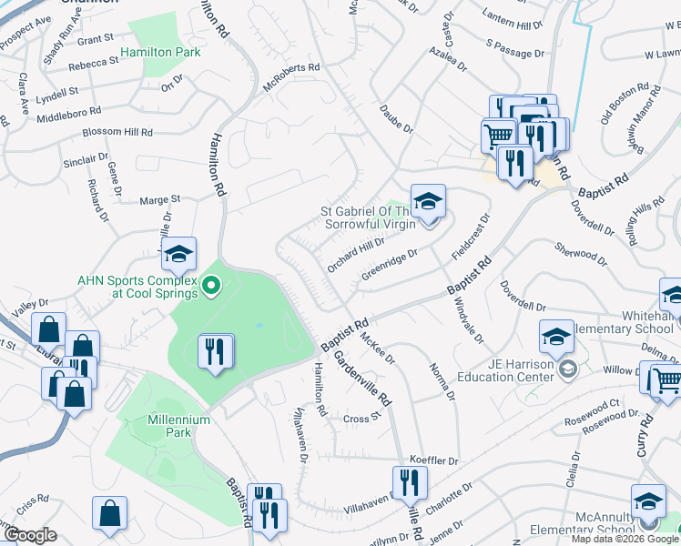 map of restaurants, bars, coffee shops, grocery stores, and more near 5380 Greenridge Drive in Pittsburgh