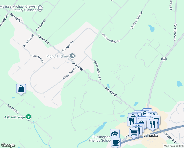 map of restaurants, bars, coffee shops, grocery stores, and more near 2795 Street Road in Doylestown