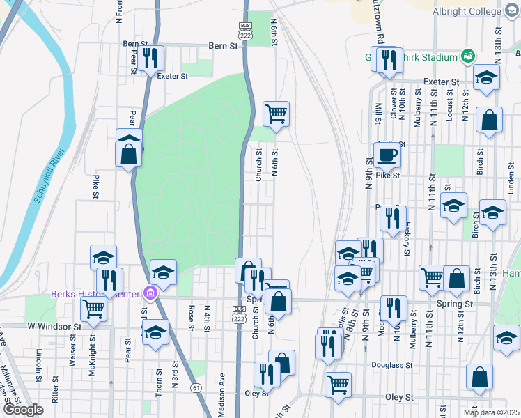 map of restaurants, bars, coffee shops, grocery stores, and more near 534 Perry St in Reading