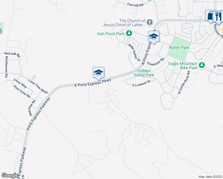 map of restaurants, bars, coffee shops, grocery stores, and more near 2734 E Iron Bark Alley in Eagle Mountain